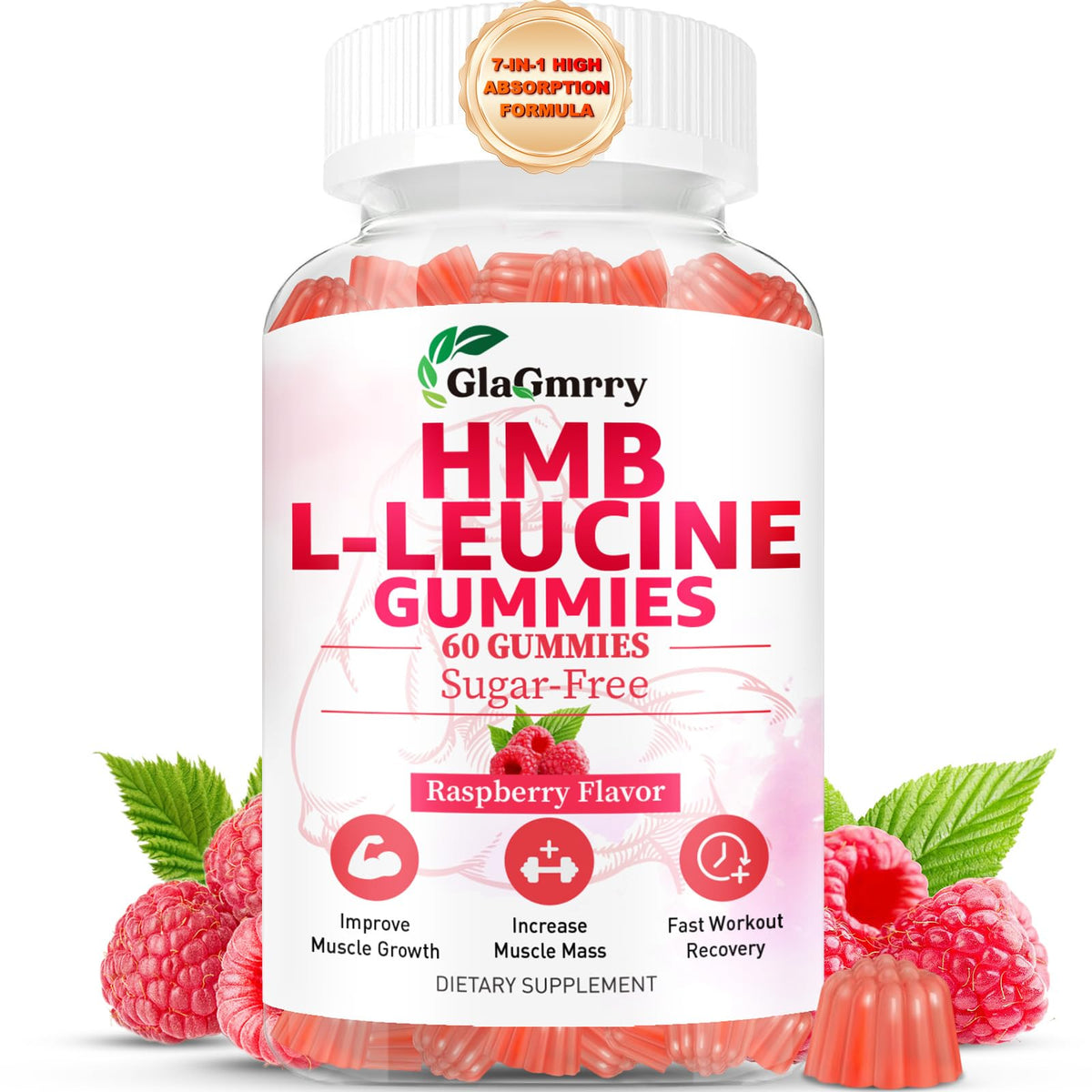 GlaGmrry HMB and Leucine Gummies bottle for convenient post-workout support.