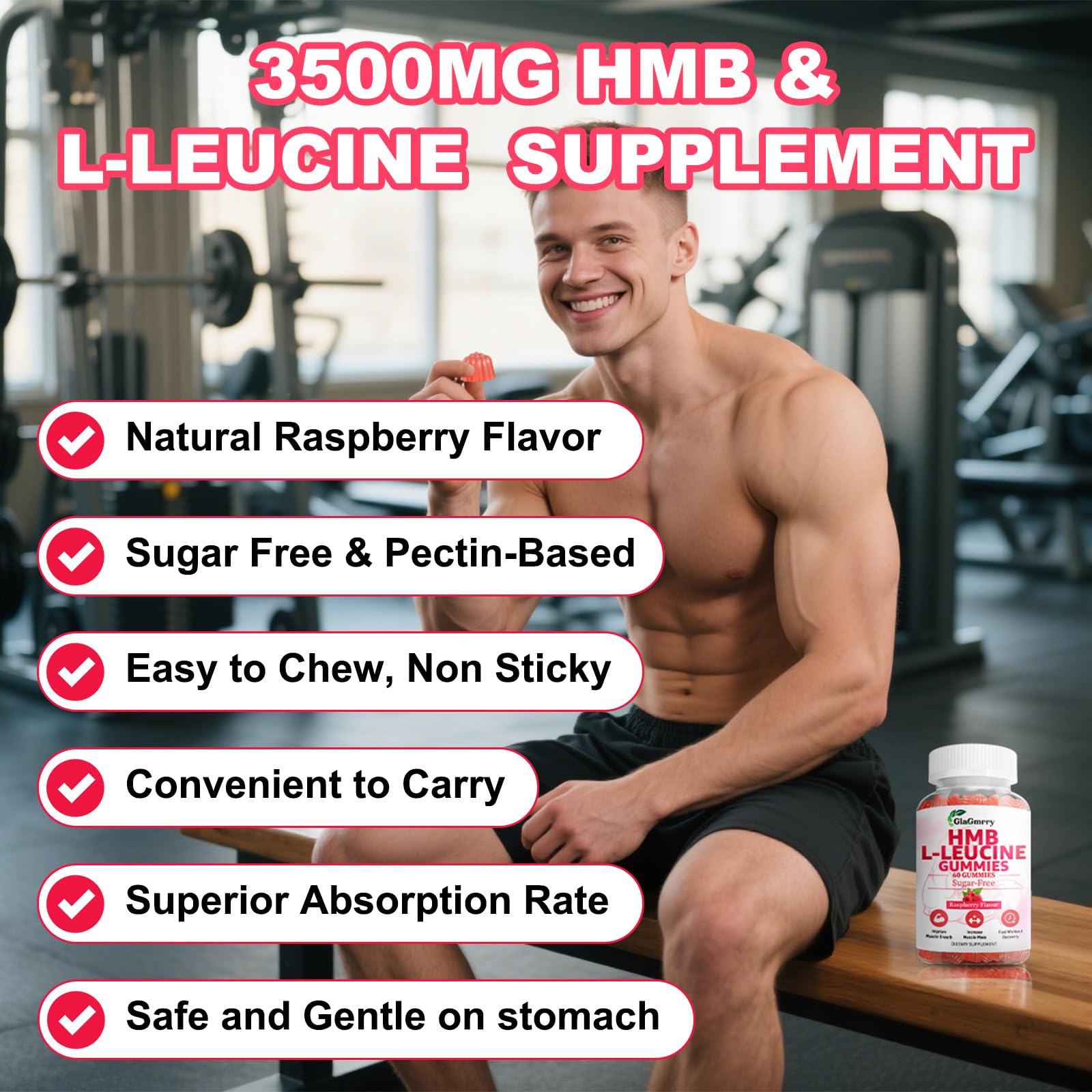 GlaGmrry HMB Leucine Gummies two pieces serving image.