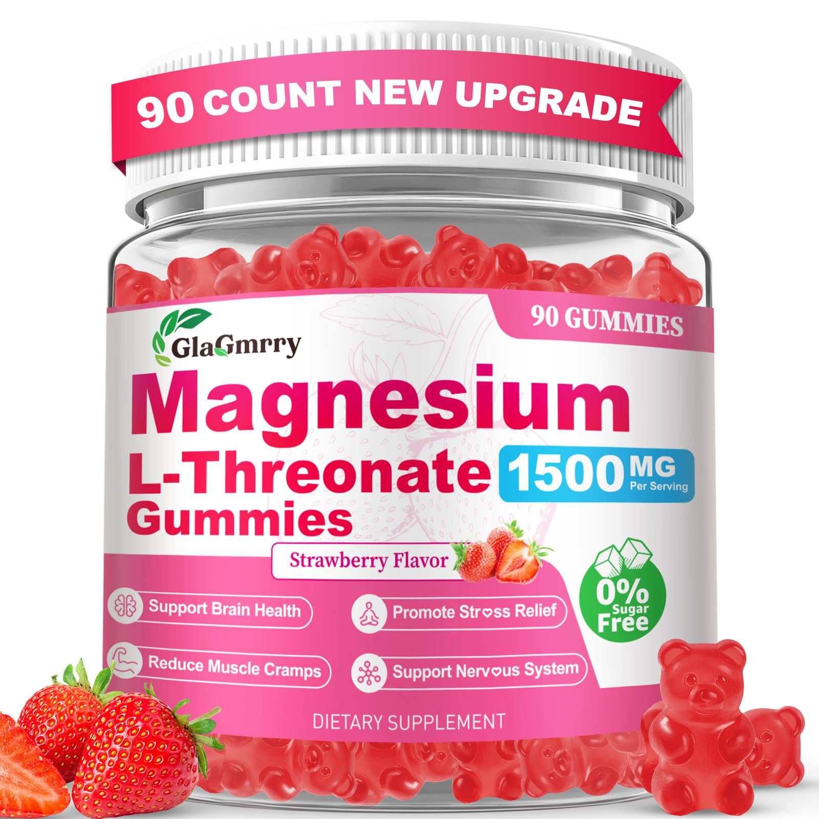 GlaGmrry magnesium L-threonate gummies bottle shows brain-supporting potential.