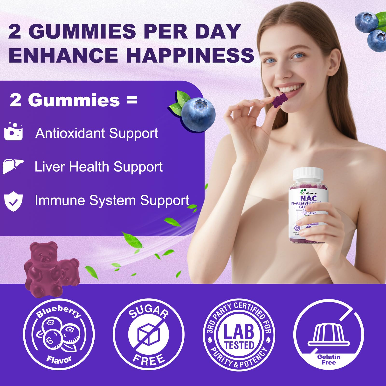 GlaGmrry NAC gummies on pantry display implies convenient daily use