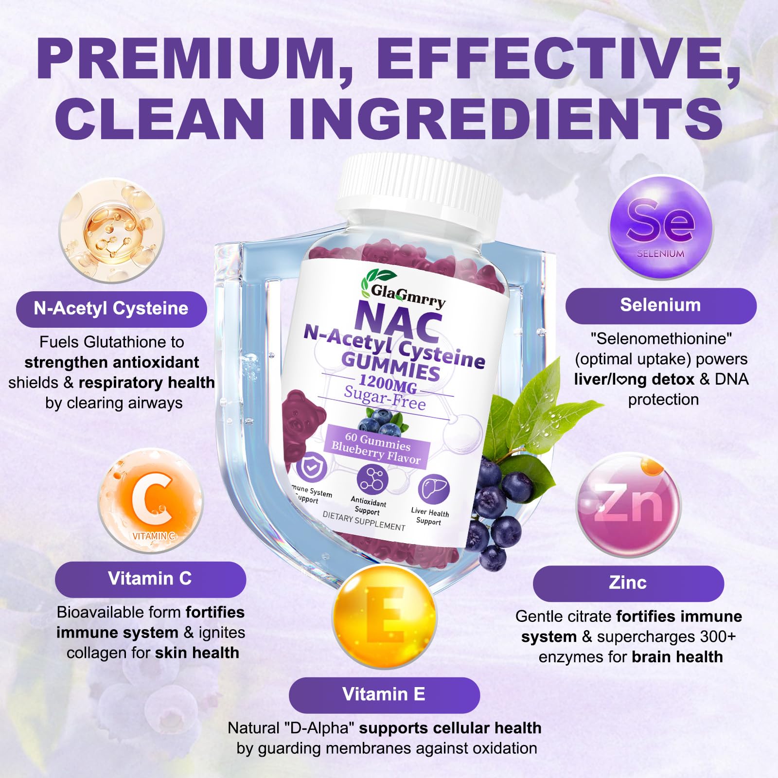 GlaGmrry NAC gummies pour demonstrates easy, chewable intake.