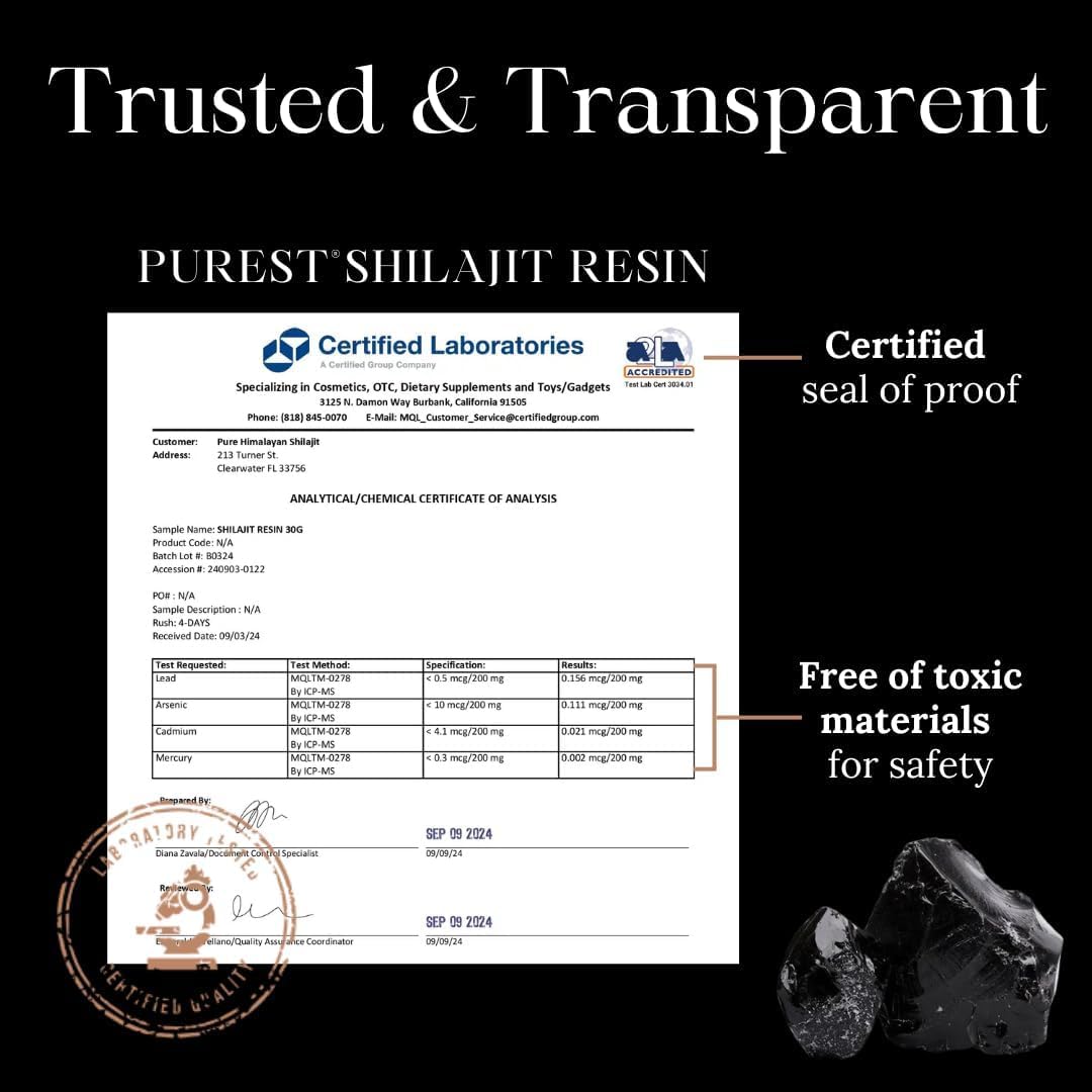 Glass bottle label highlights Grade A purity and lab testing