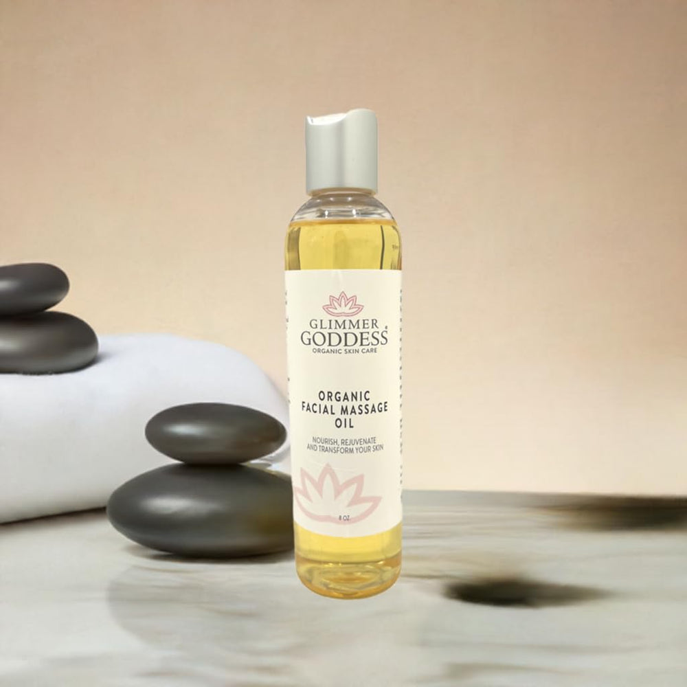 Glimmer Goddess Rose Hip Seed Oil close-up—antioxidant nourishment for rejuvenating massages.