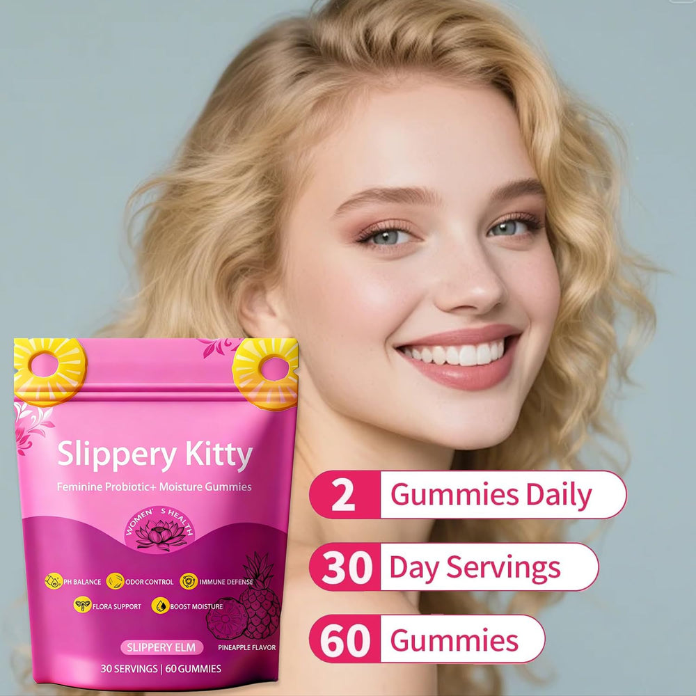 Glo Vous Slippery Kitty Gummies 60-count convenient daily dose.