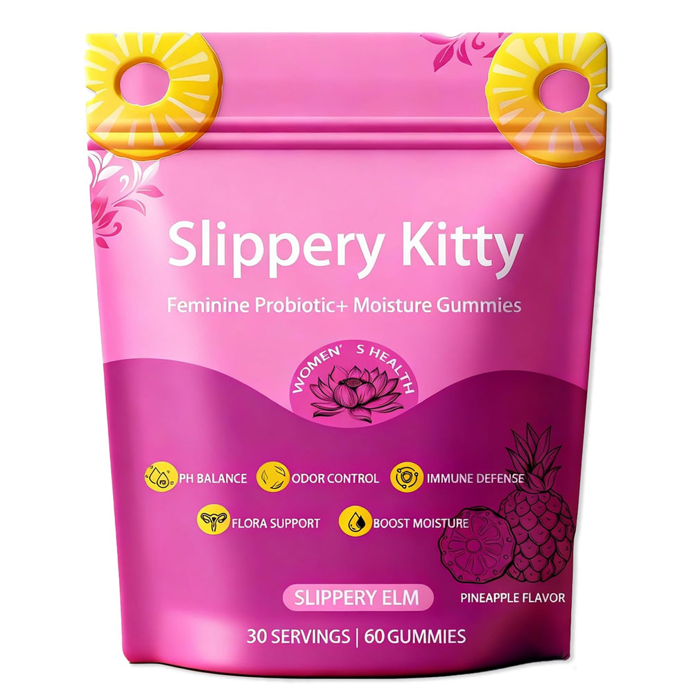 Glo Vous Slippery Kitty Gummies bottle for easy feminine wellness support.