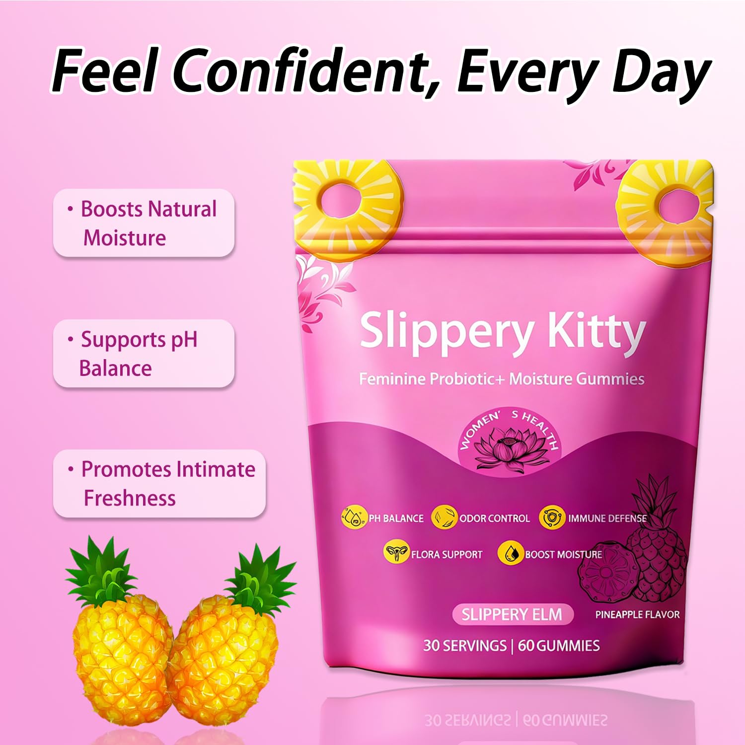 Glo Vous Slippery Kitty Gummies probiotic blend supports digestive balance.