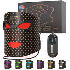 GLO24K Face Beauty Mask on front view with LED lights promoting radiant skin.