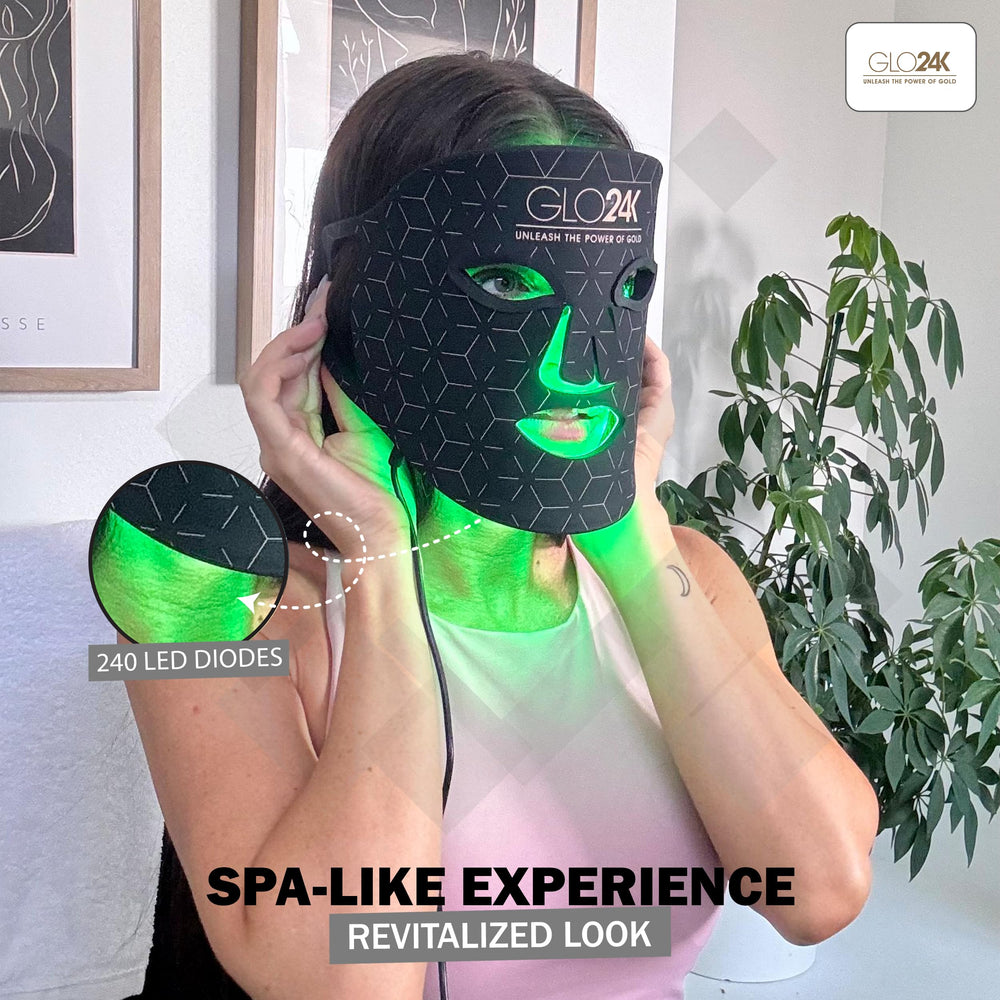 GLO24K Face Beauty Mask USB charging indicator for travel-friendly use.