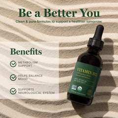 Global Healing B12 bottle on counter ready for daily use