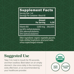 Global Healing B12 label detail showing organic vegan ingredients