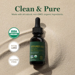 Global Healing Center B12 Sublingual 5000 mcg glass vial suggesting daily supplement routine.