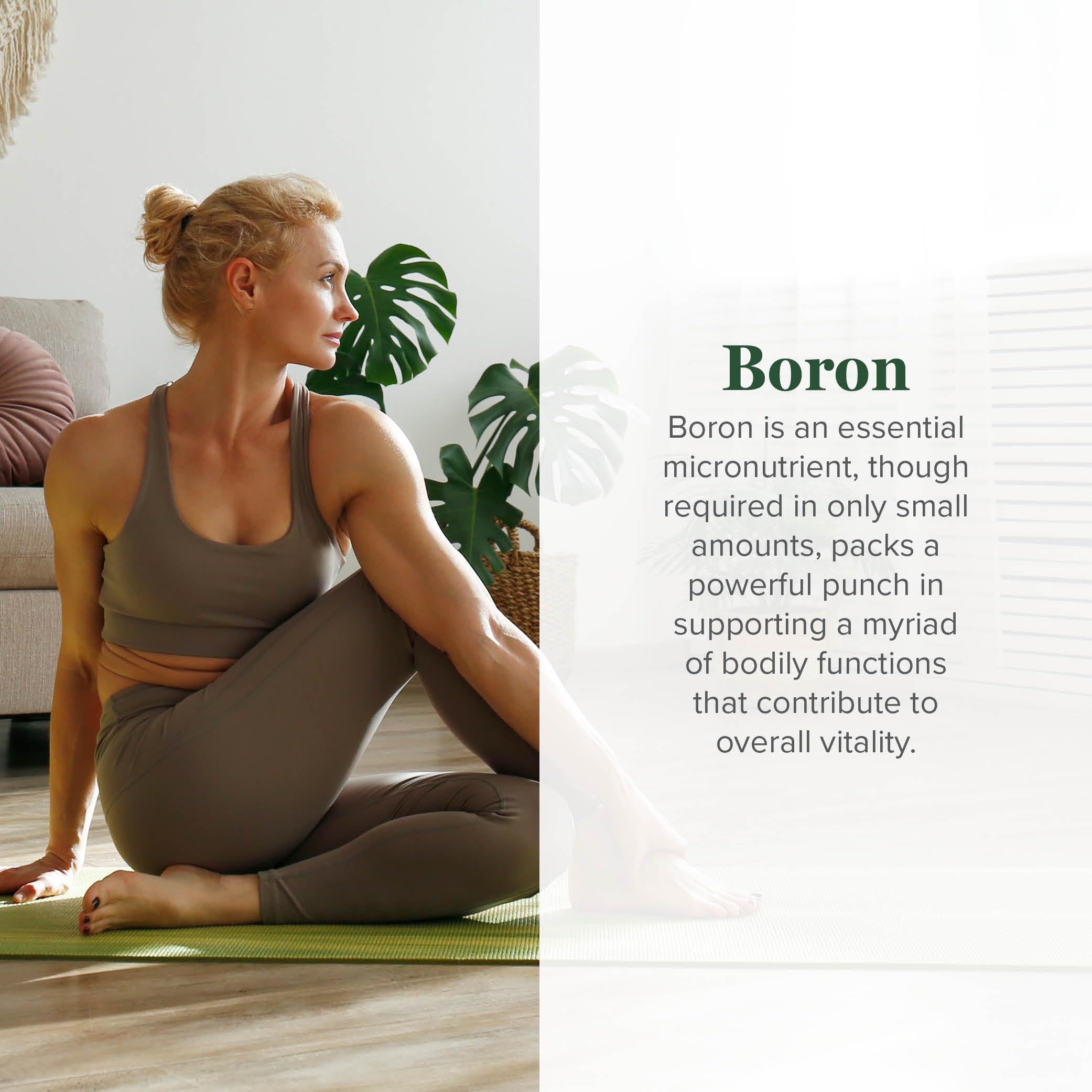 Global Healing Center boron supplement bottle label highlights 5 mg dosage.