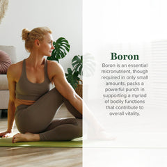 Global Healing Center boron supplement bottle label highlights 5 mg dosage.