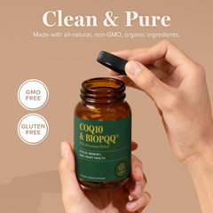Global Healing Center CoQ10 BioPQQ capsules closeup shows easy swallowing.