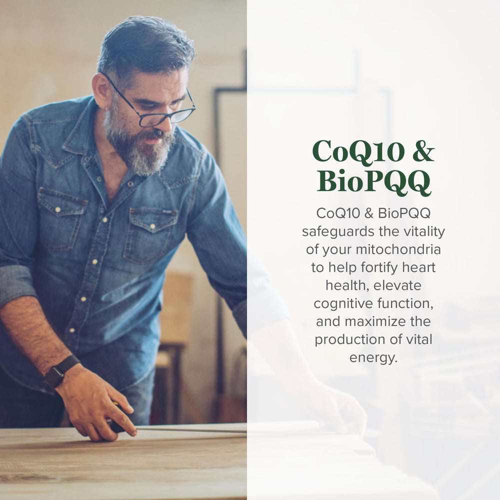 Global Healing Center CoQ10 BioPQQ capsules ready for daily energy support.