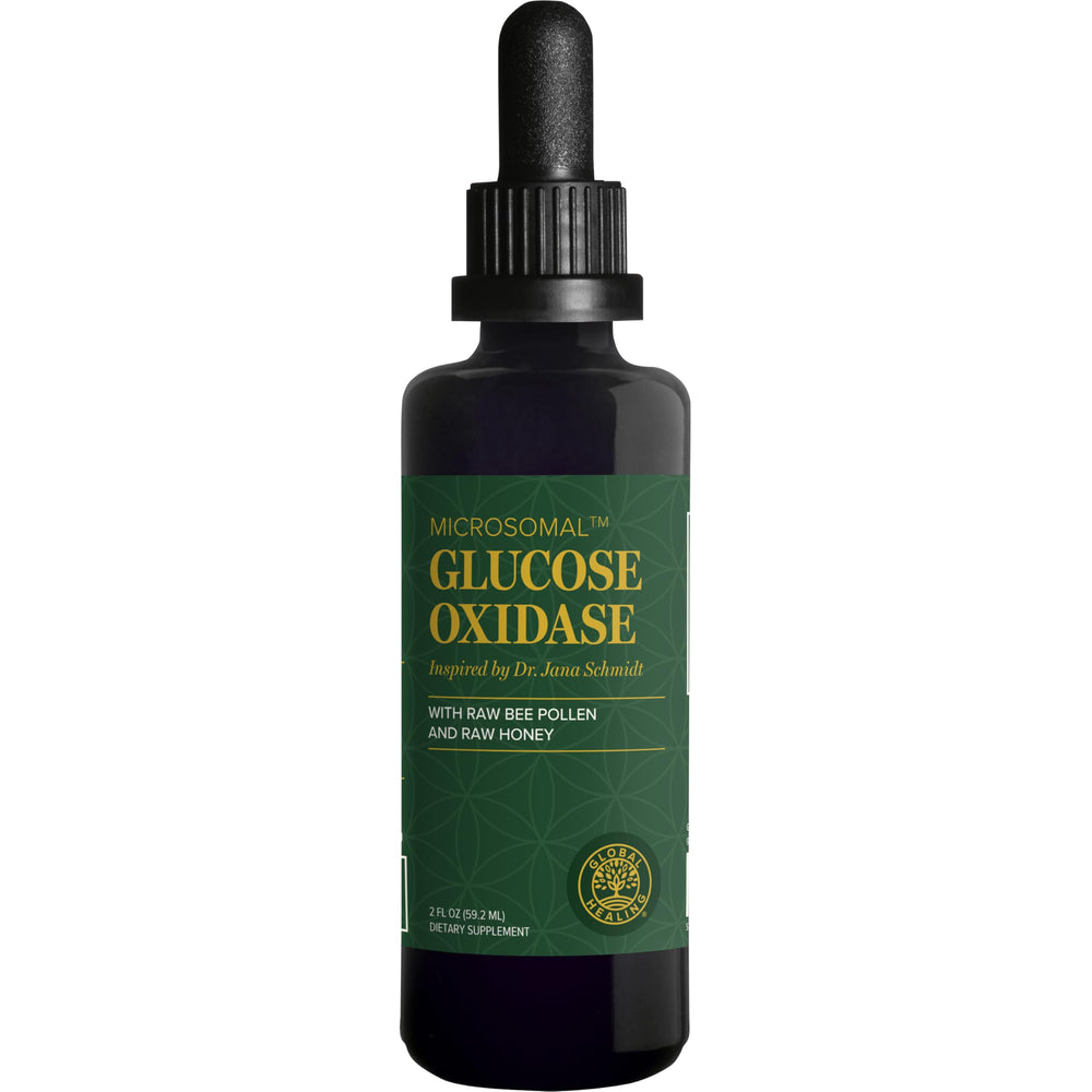 Global Healing Center Glucose Oxidase bottle highlighting natural enzyme blend for immunity support.