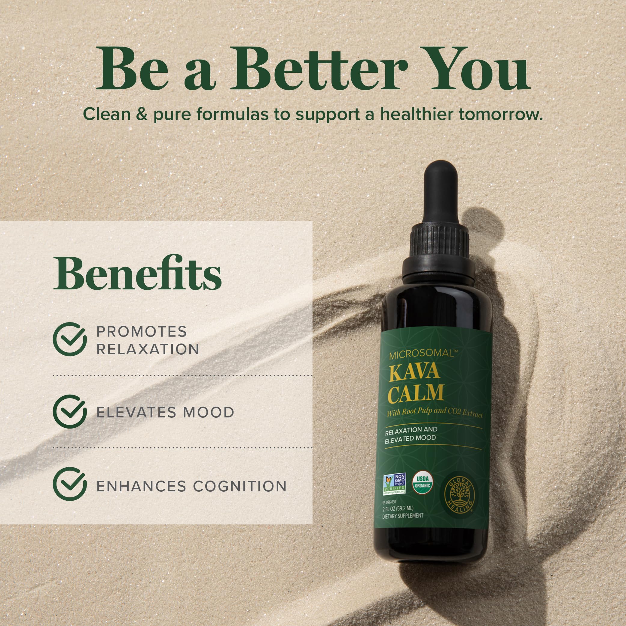 Global Healing Center Kava Calm bacopa extract supports memory and focus in healthy adults.