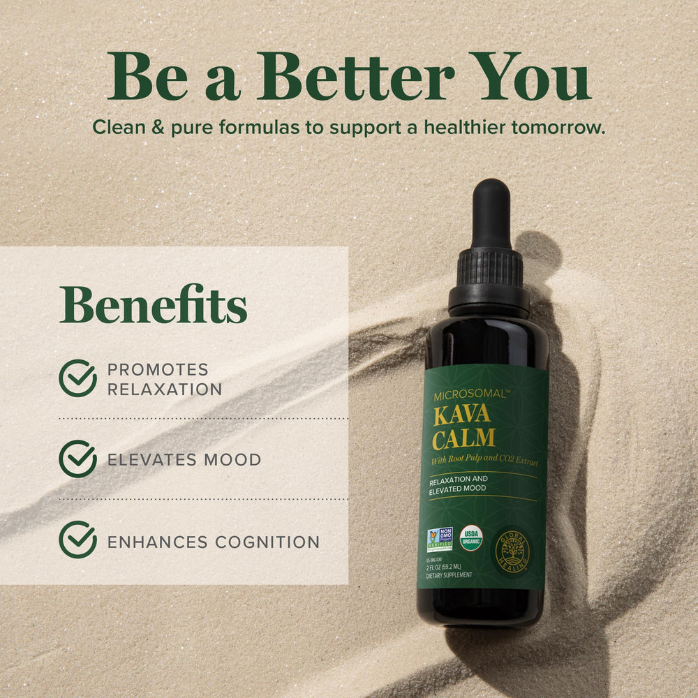 Global Healing Center Kava Calm bacopa extract supports memory and focus in healthy adults.