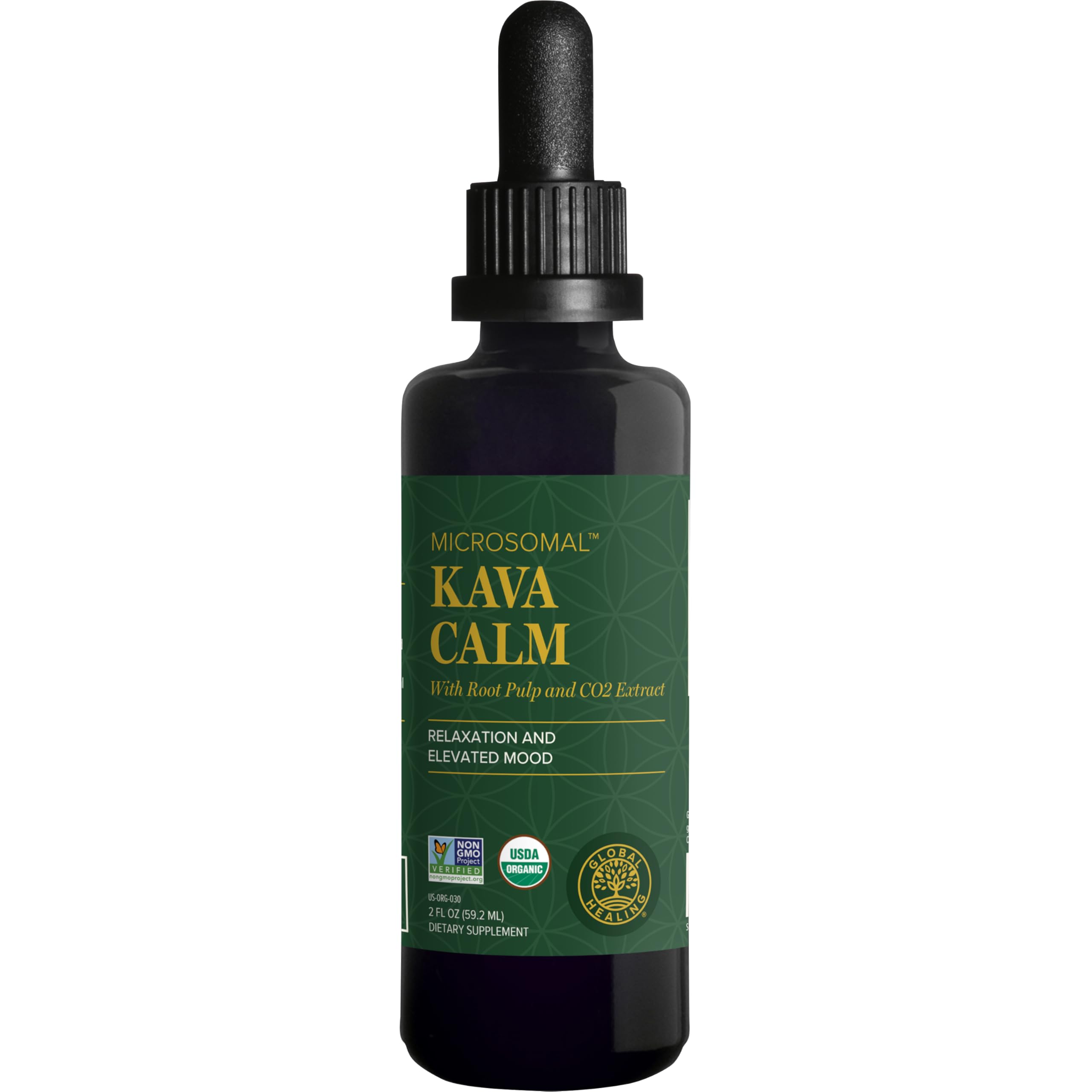 Global Healing Center Kava Calm bottle pour for on-the-go relaxation.