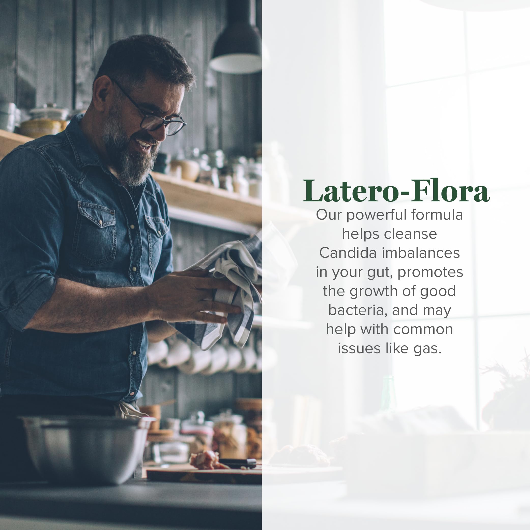 Global Healing Center Latero-Flora bottle back shows ingredients for informed daily use.