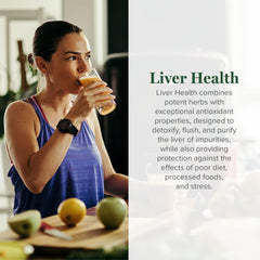 Global Healing Center Liver Health label close-up highlights milk thistle benefits.