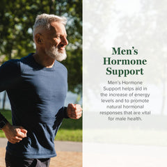 Global Healing Center Men's Hormone Support label highlights organic ingredients and liquid extracts.