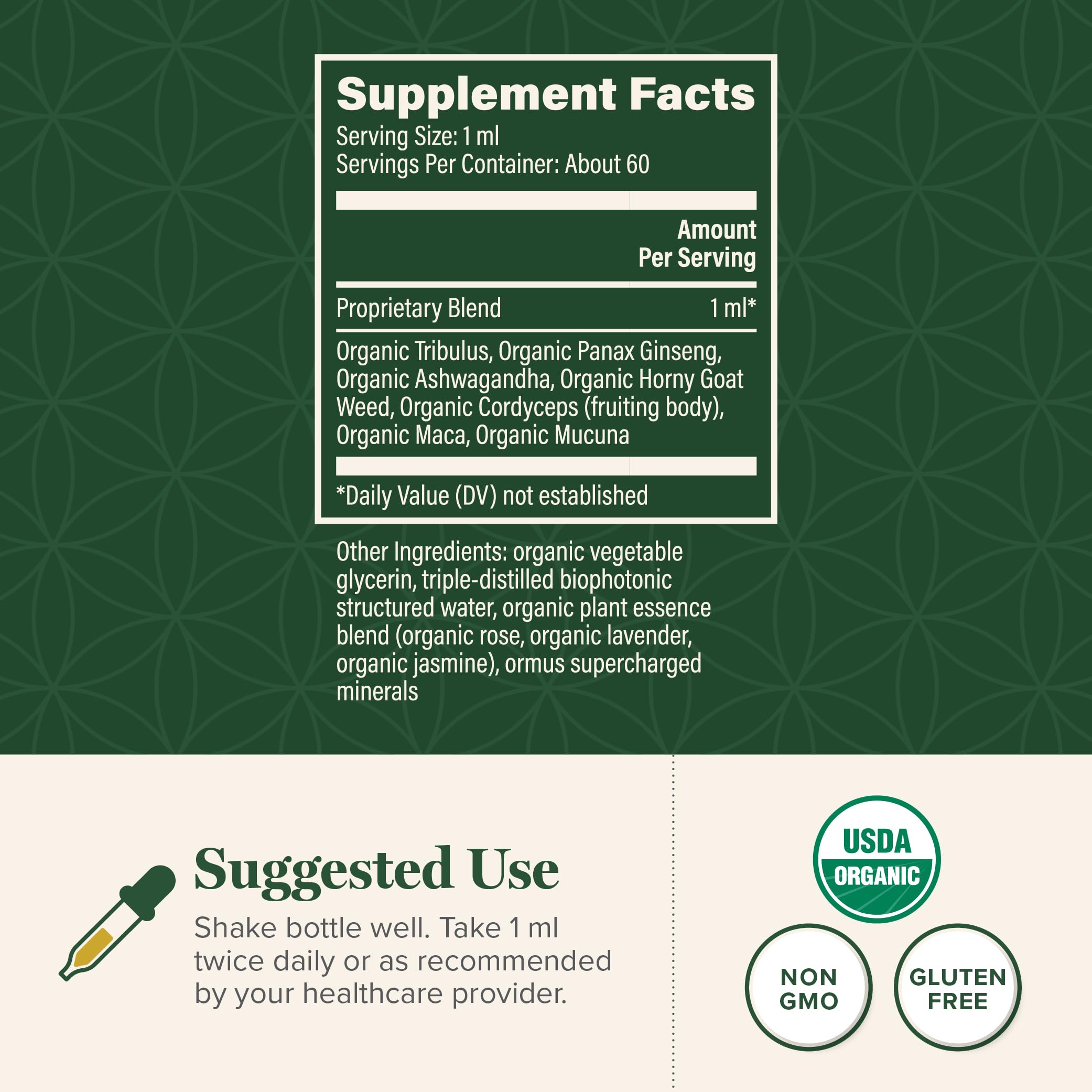 Global Healing Center Men's Hormone Support liquid image demonstrates quick absorption benefits.