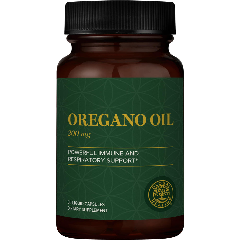Global Healing Center oregano oil capsules bottle for daily wellness.