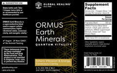 Global Healing Center ORMUS Earth Minerals label closeup showing premium ingredients