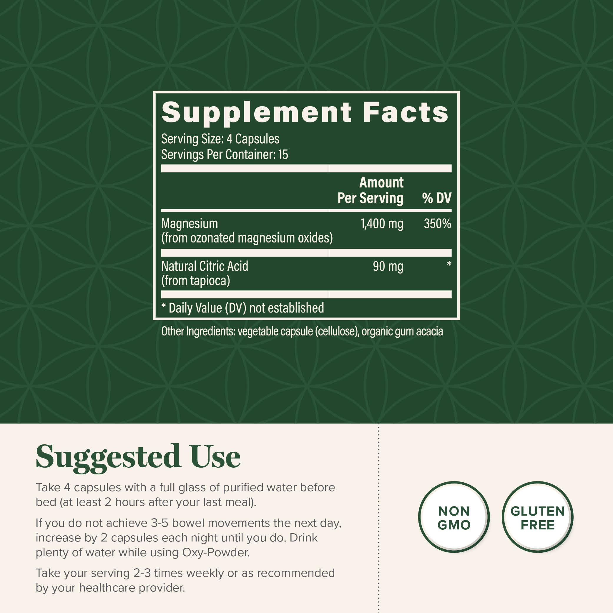 Global Healing Center Oxy-Powder capsule in hand for routine gut care