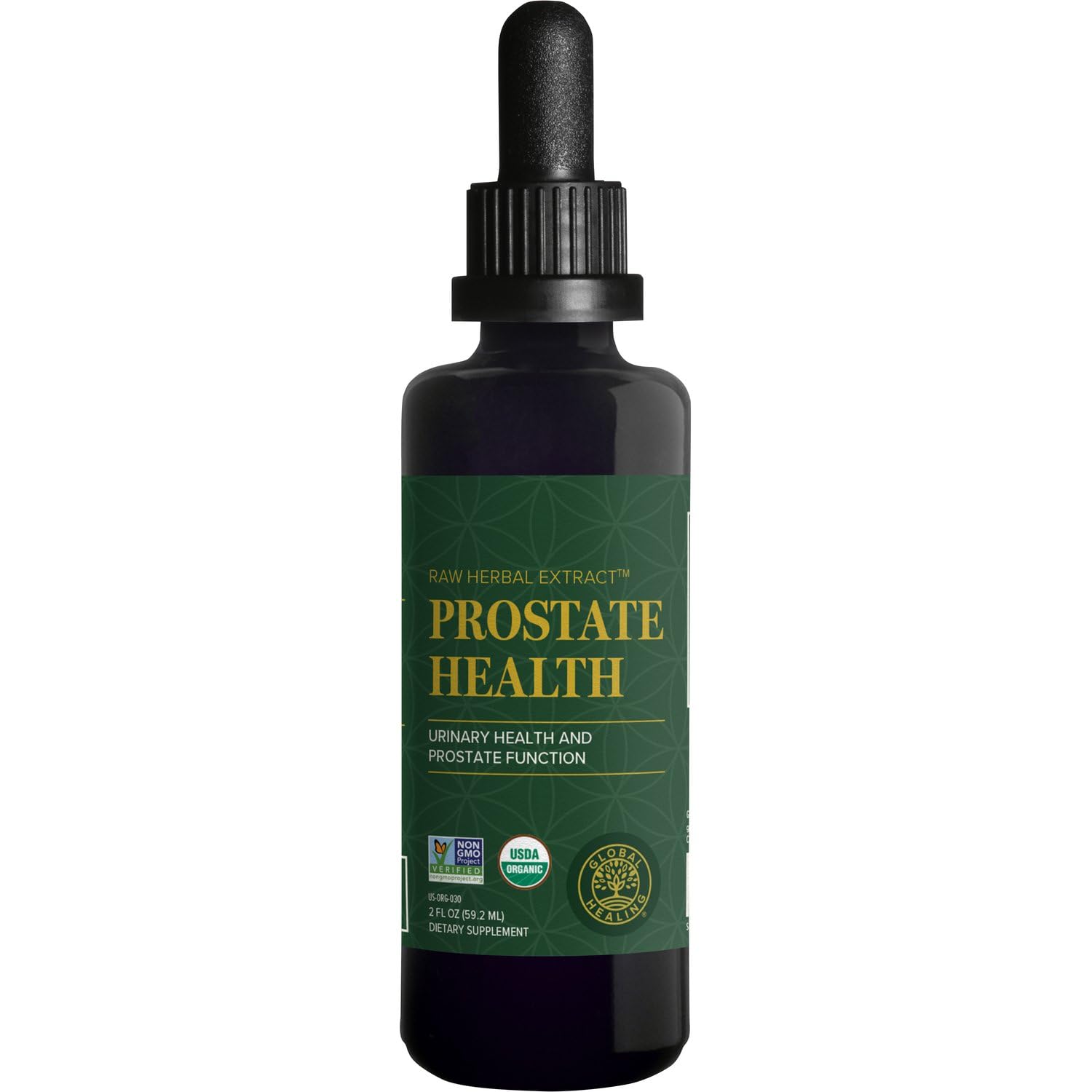 Global Healing Center Prostate Health bottle with label promotes normal prostate function