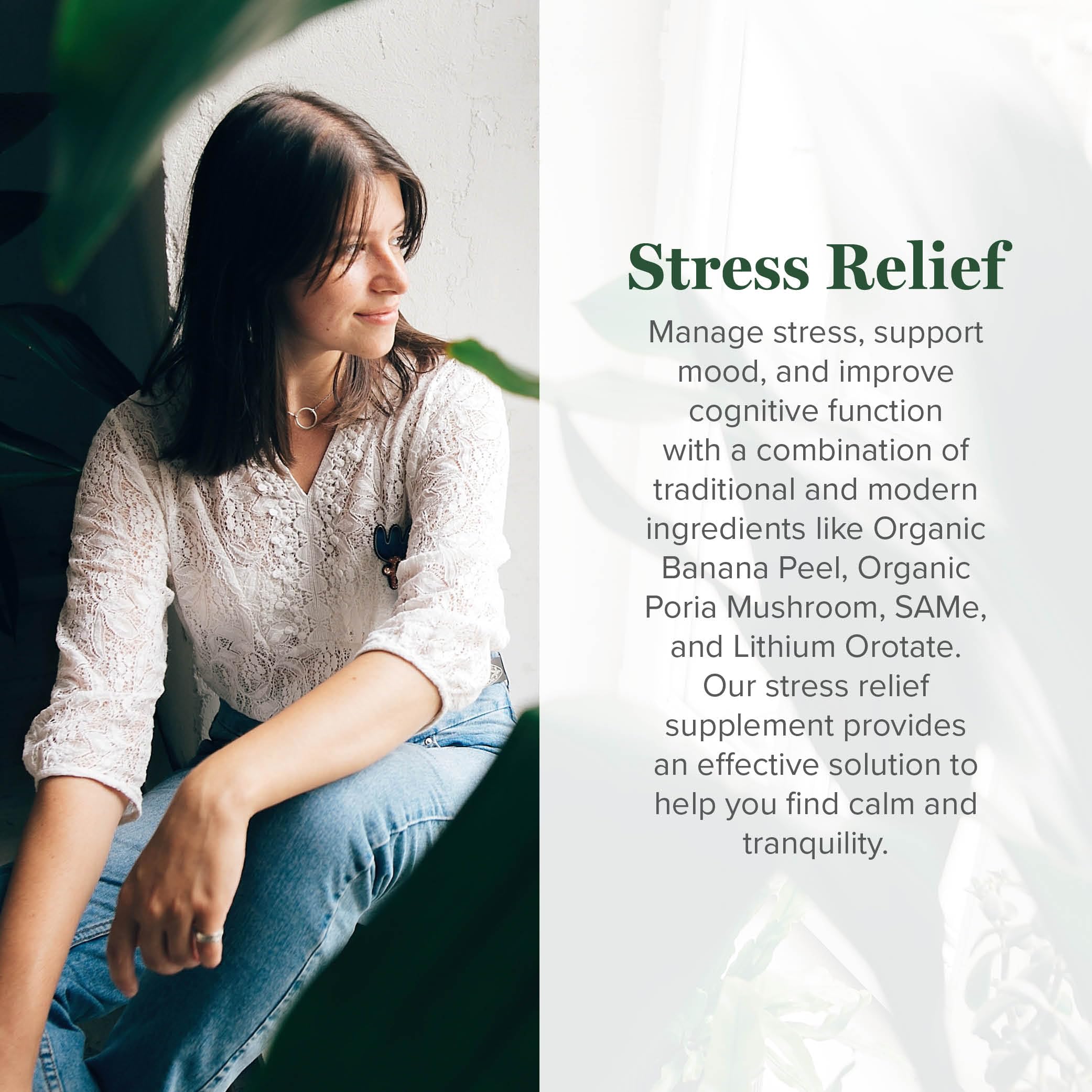 Global Healing Center Stress Relief SAMe ingredient supports mood balance.
