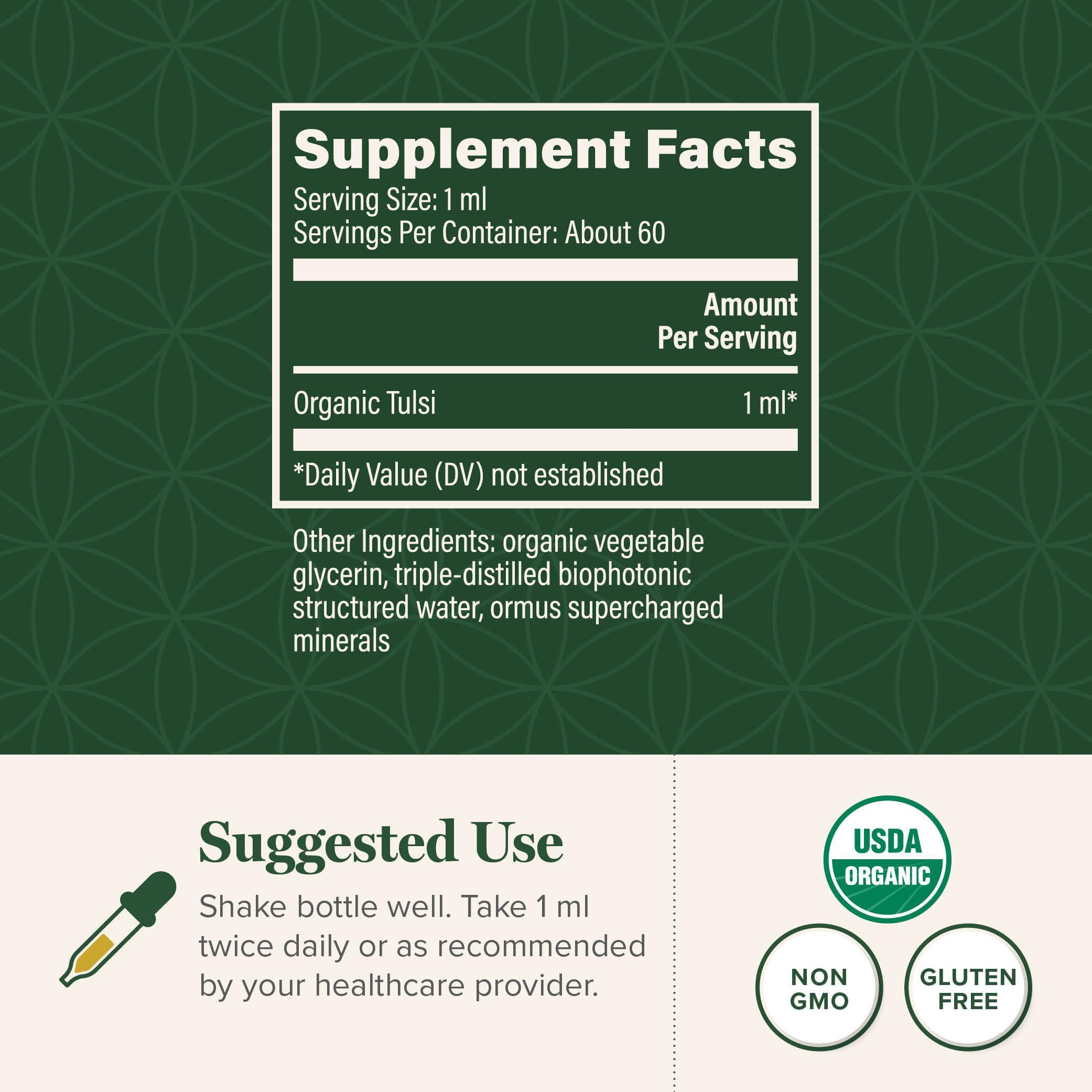 Dropper dispensing tulsi tincture for convenient dosing