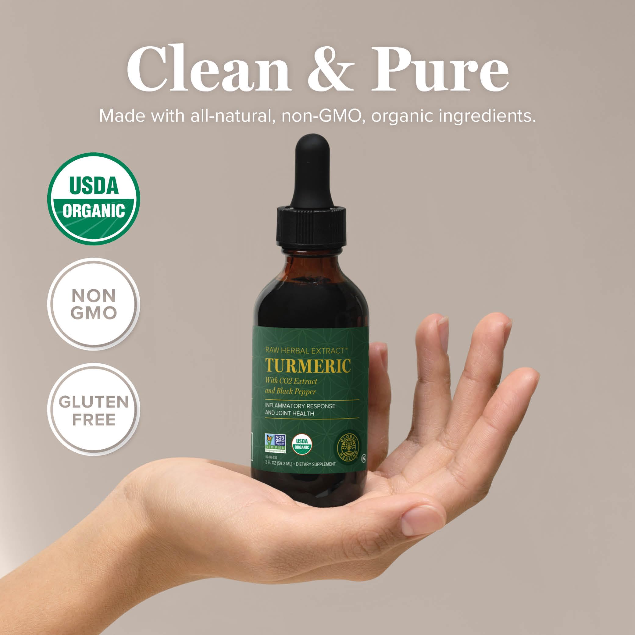Global Healing Center Turmeric Curcumin Liquid Drops bottle handy daily ritual for digestion support.