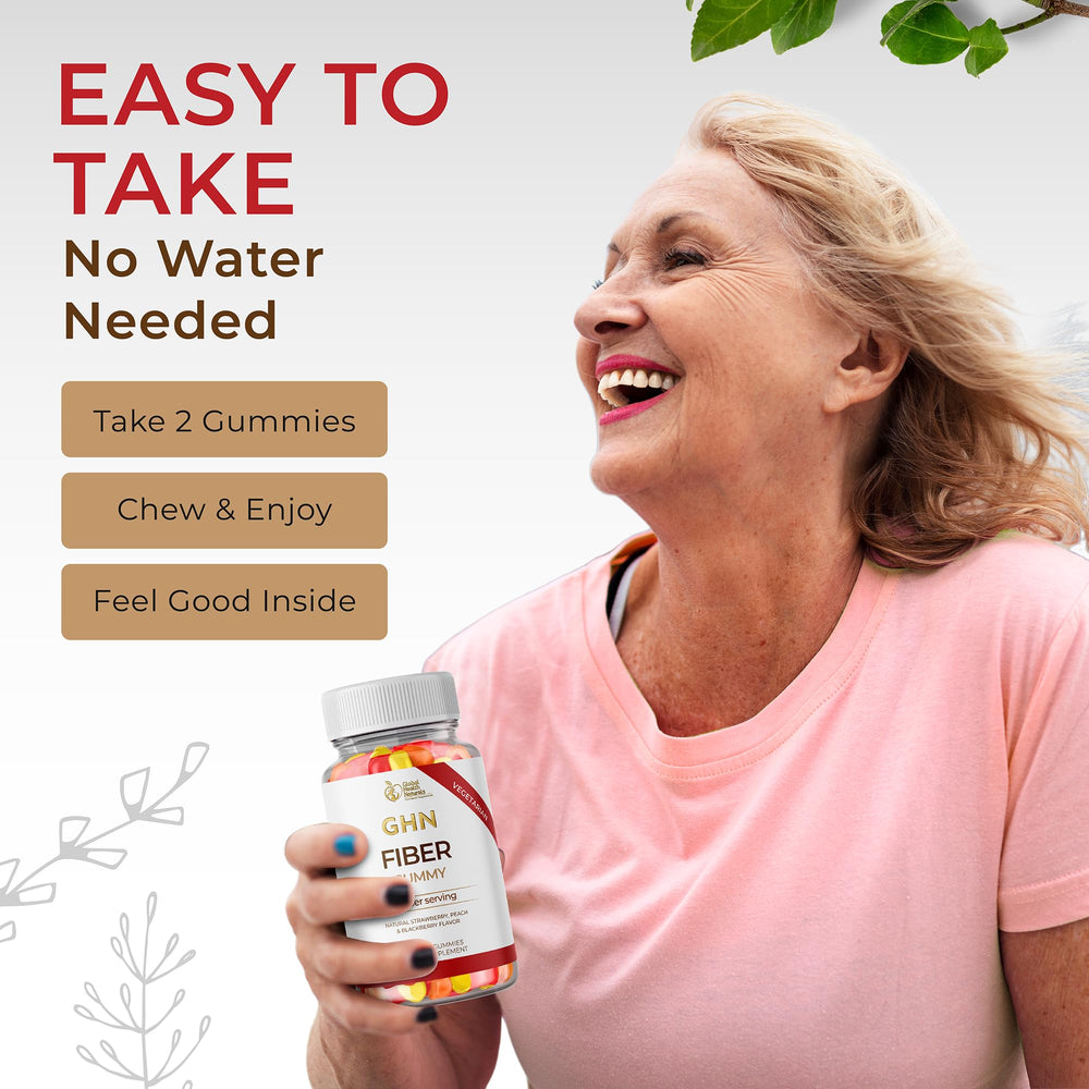Global Health Naturals vegan fiber gummies serving suggestion with water