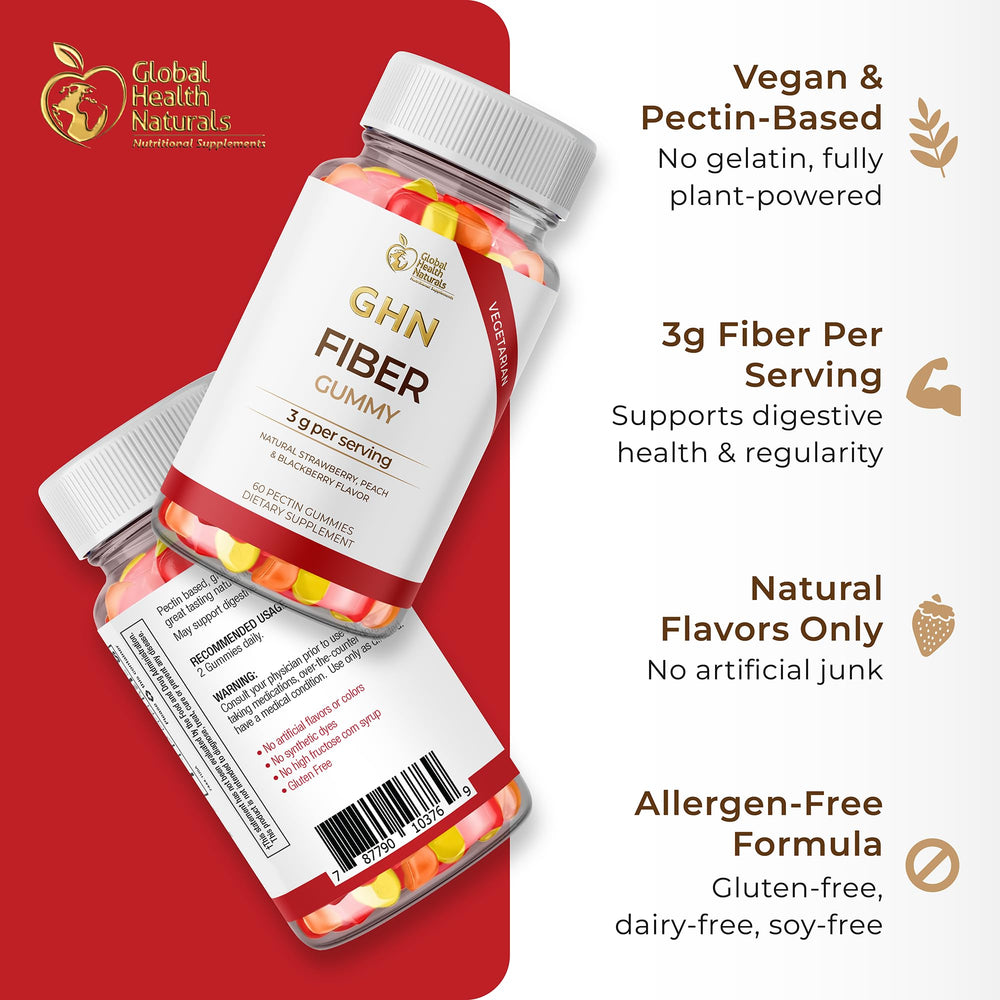 Global Health Naturals vegan fiber gummies strawberry flavor for pleasant gut-friendly snacking