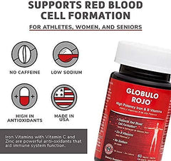 Globulo Rojo vitamin C and zinc boost antioxidant-friendly immune support.