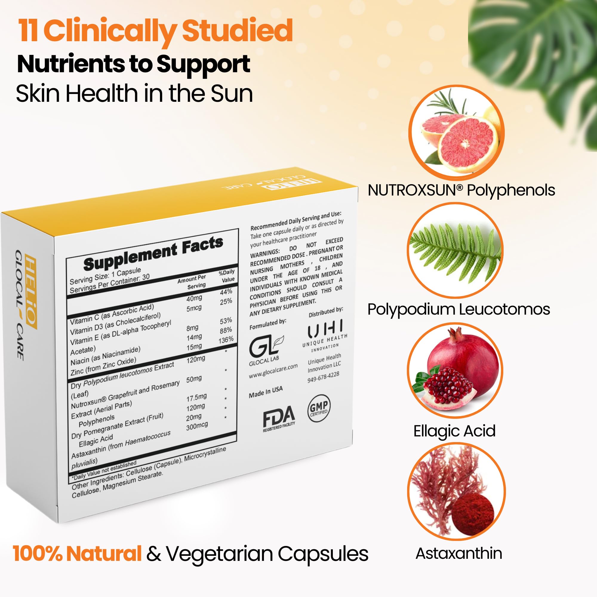 GlocalCare Helio capsules closeup ready for daily intake.