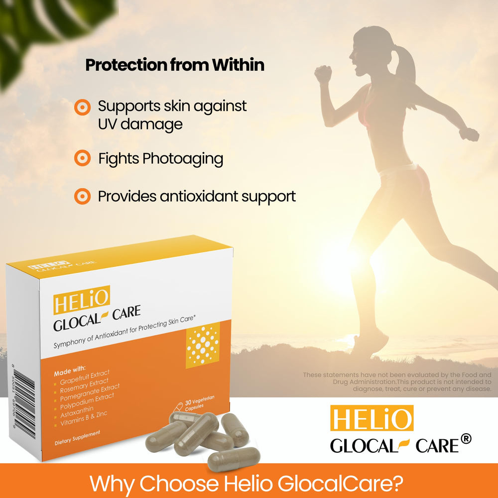 GlocalCare Helio astaxanthin capsule emphasis on anti-aging potential.