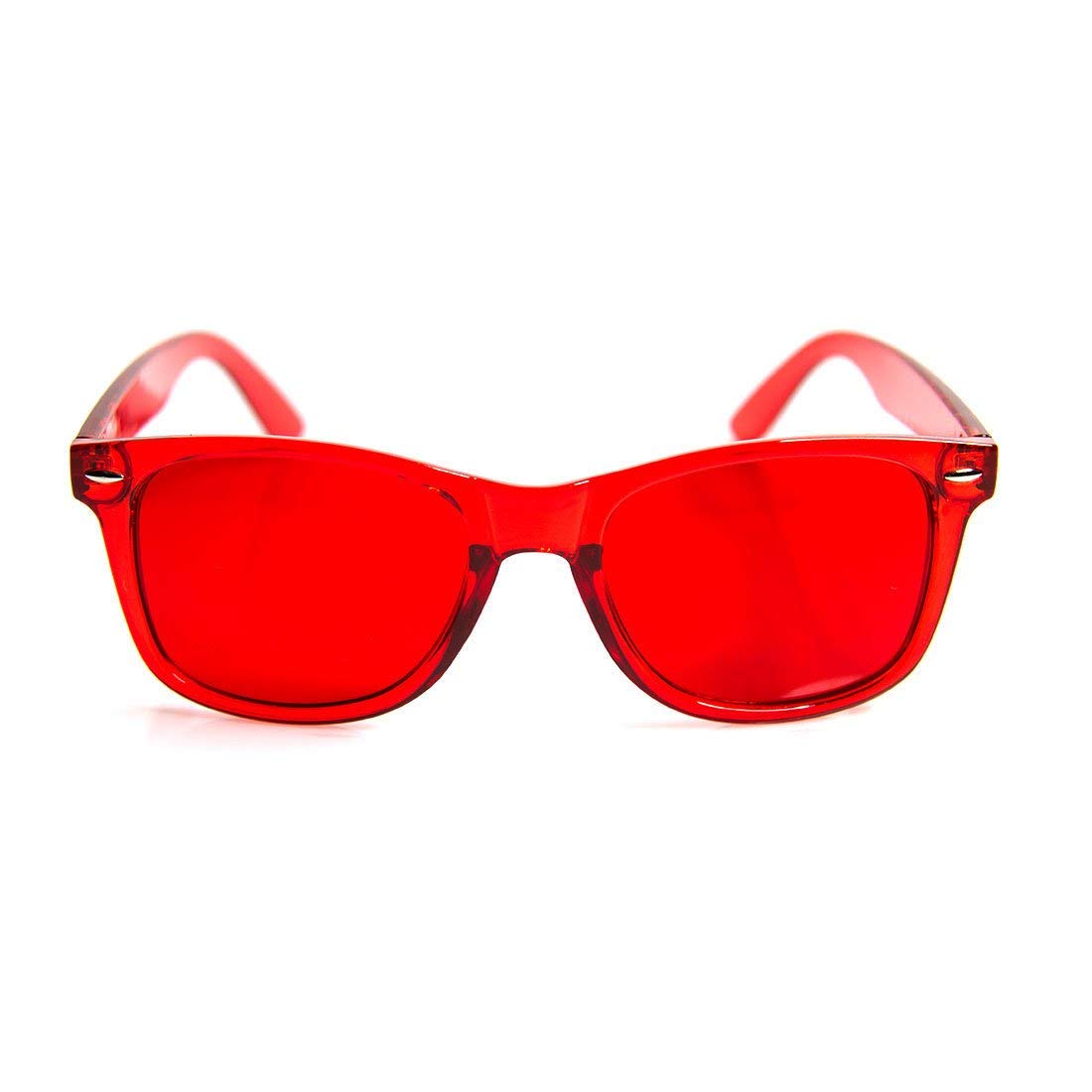 GloFX Red Color Therapy Glasses frame detail showing red design and hinges.