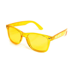 GloFX yellow frame detail highlights style while supporting chromotherapy benefits.