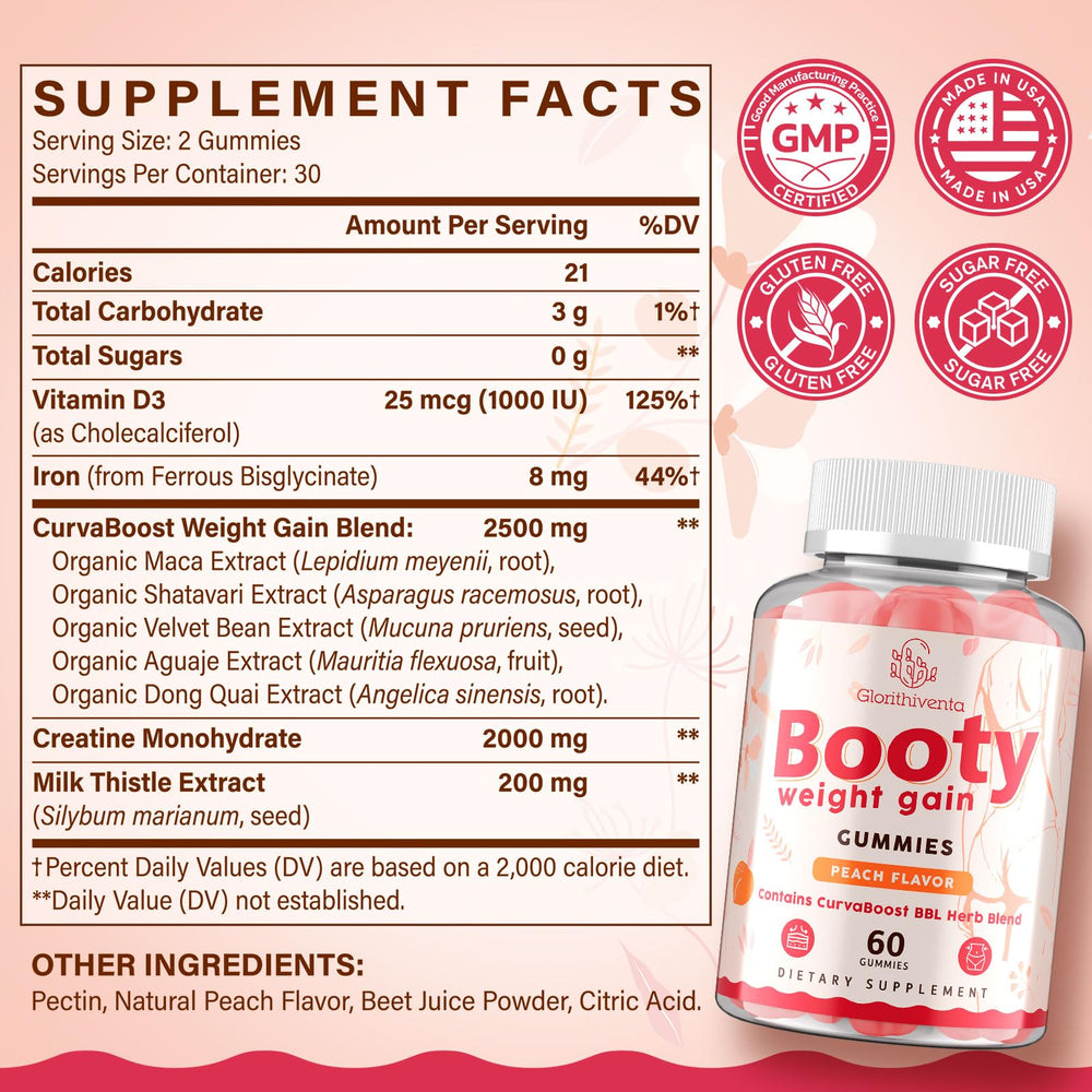 Glorithiventa Booty Gummies 120-count packaging for long-term daily use.