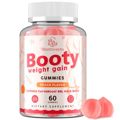 Glorithiventa Booty Gummies bottle view with vegan daily energy and peach flavor