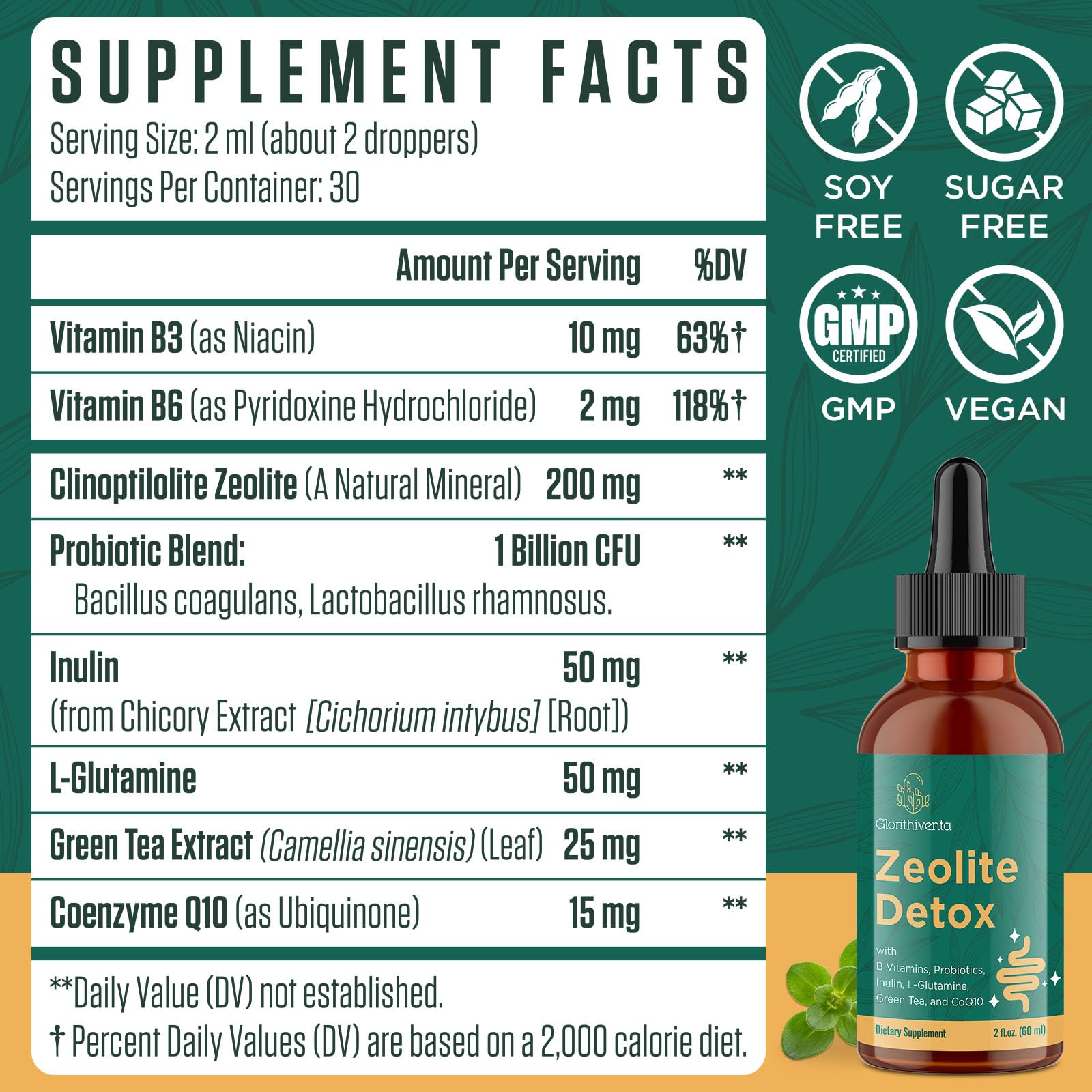 Glorithiventa Vegan Gluten-Free purity claim showcases clean ingredients