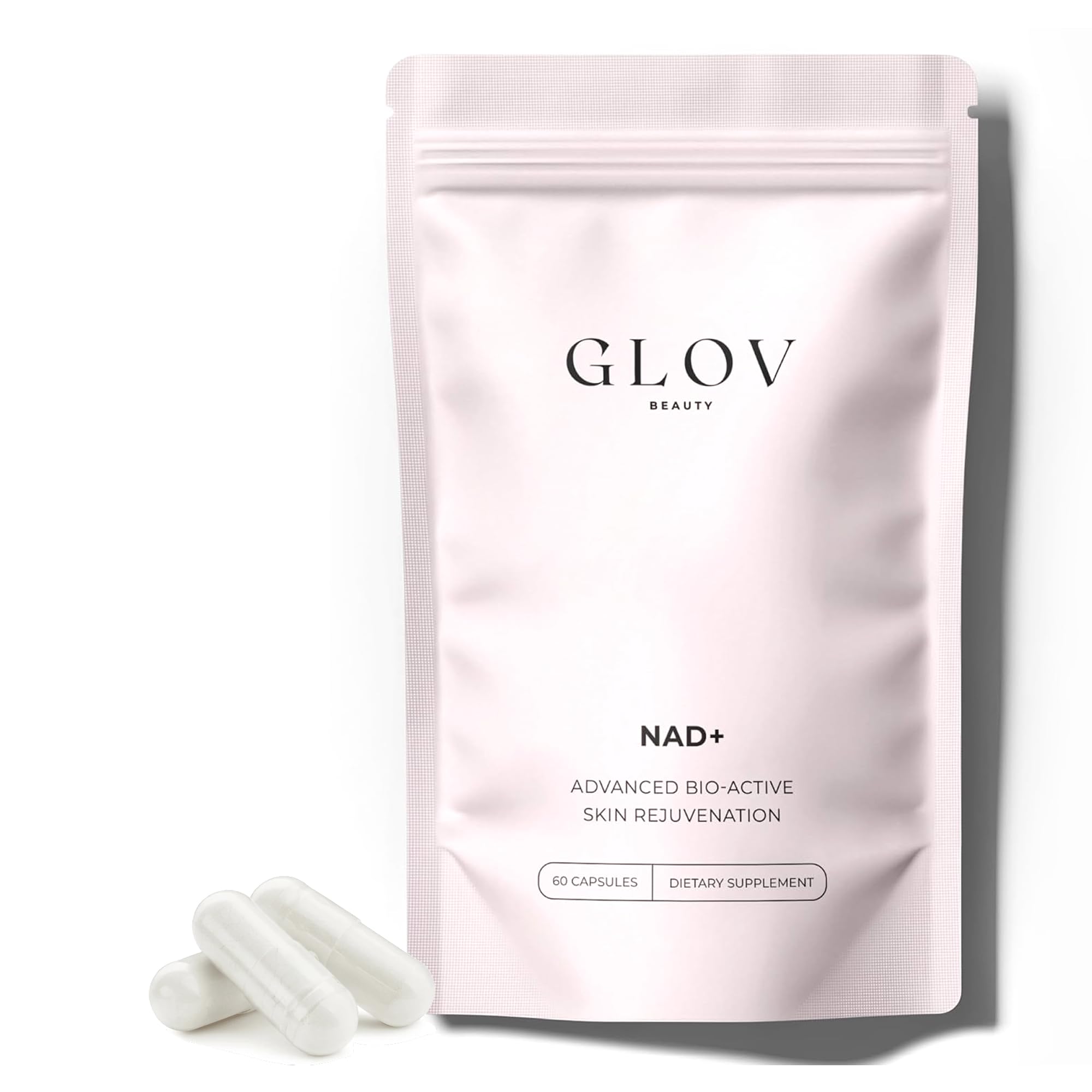 Glov Beauty NAD+ Plus bottle ready for daily energy support.