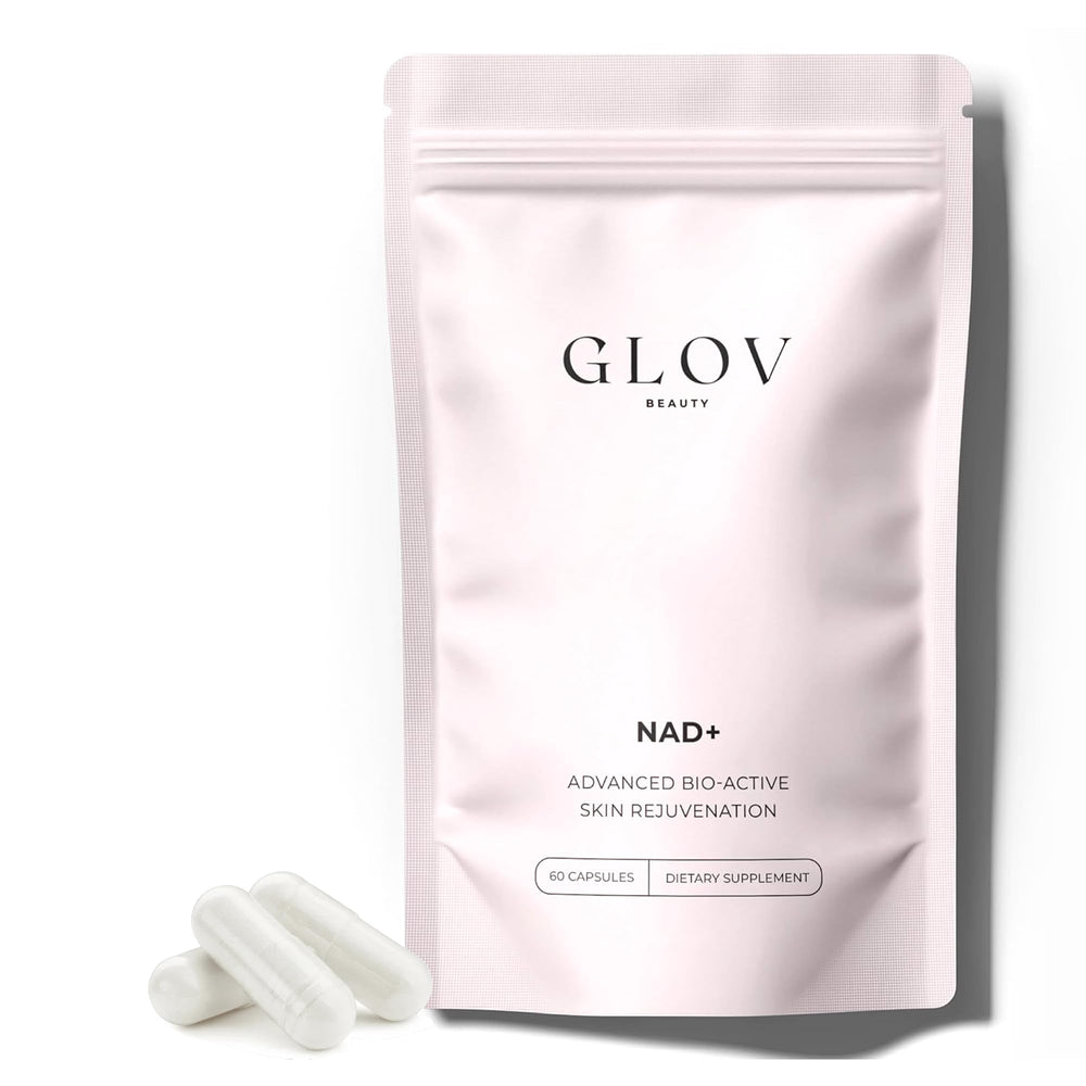 Glov Beauty NAD+ Plus bottle ready for daily energy support.