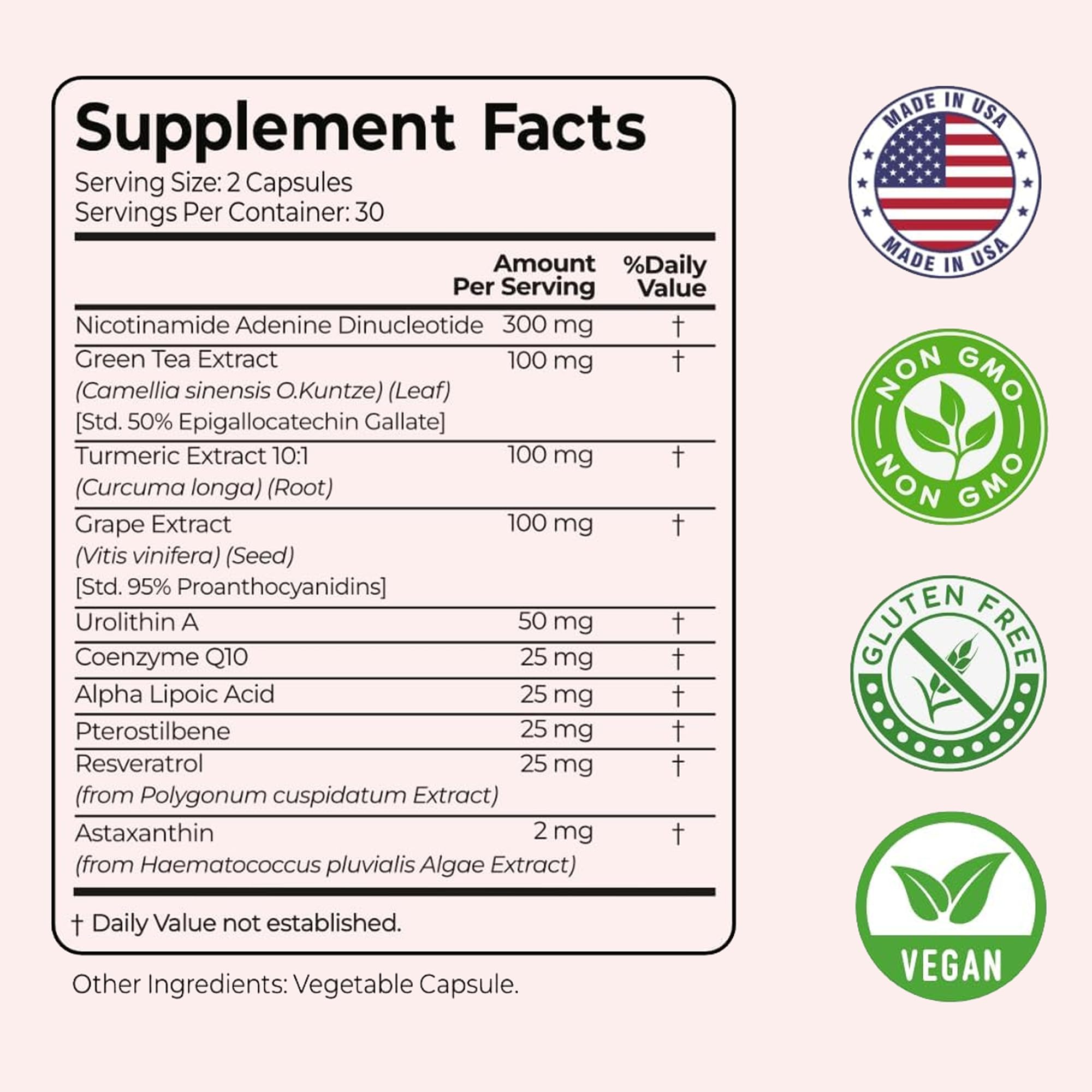 Glov Beauty NAD+ Plus packaging highlighting vegan supplement quality.