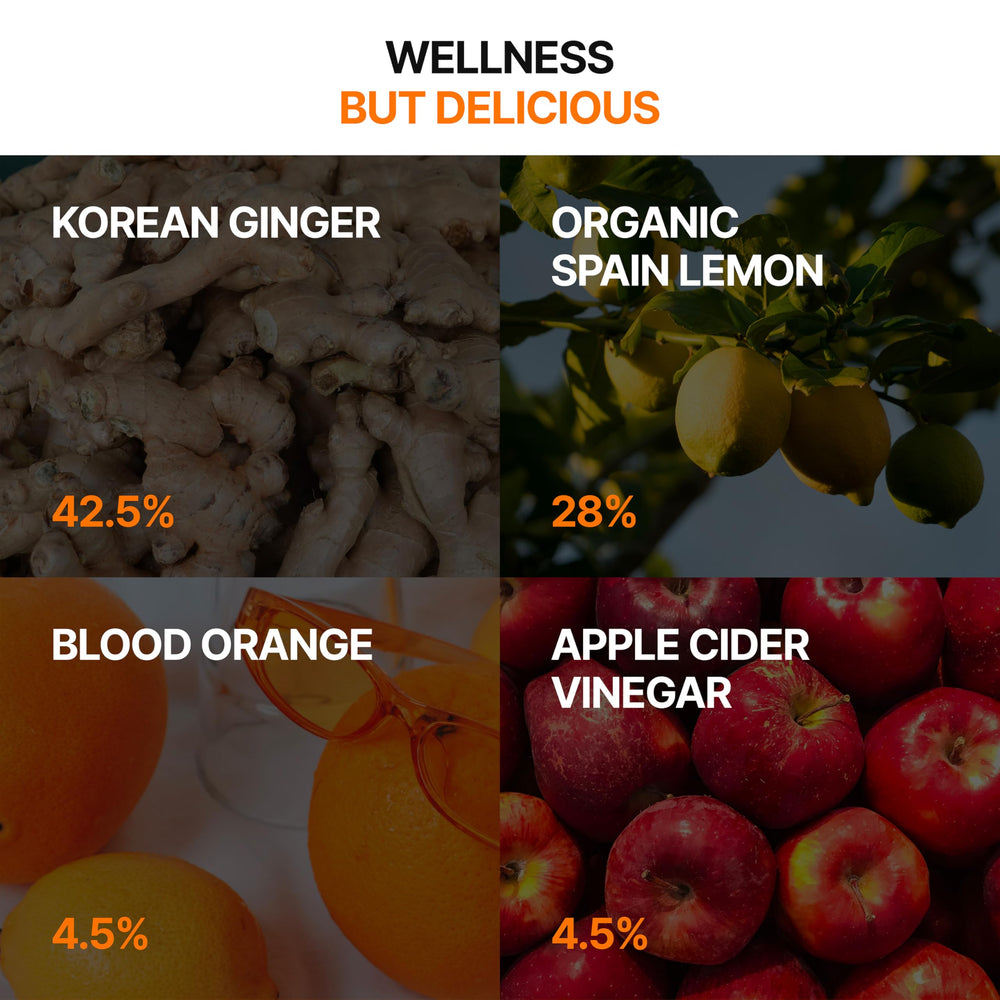 Ginger and lemon ingredients in Glow Shine Shot featuring Korean-grown ginger