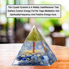 Glowki Orgone Pyramid on desk in a meditation scene for calm focus.