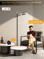 GLOWRIUM dual-head floor lamp, setup view, versatile brightness for work and reading